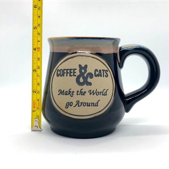 Glazed Ceramic, Pottery-Style Cat Themed Coffee Mug - Picture 5 of 7